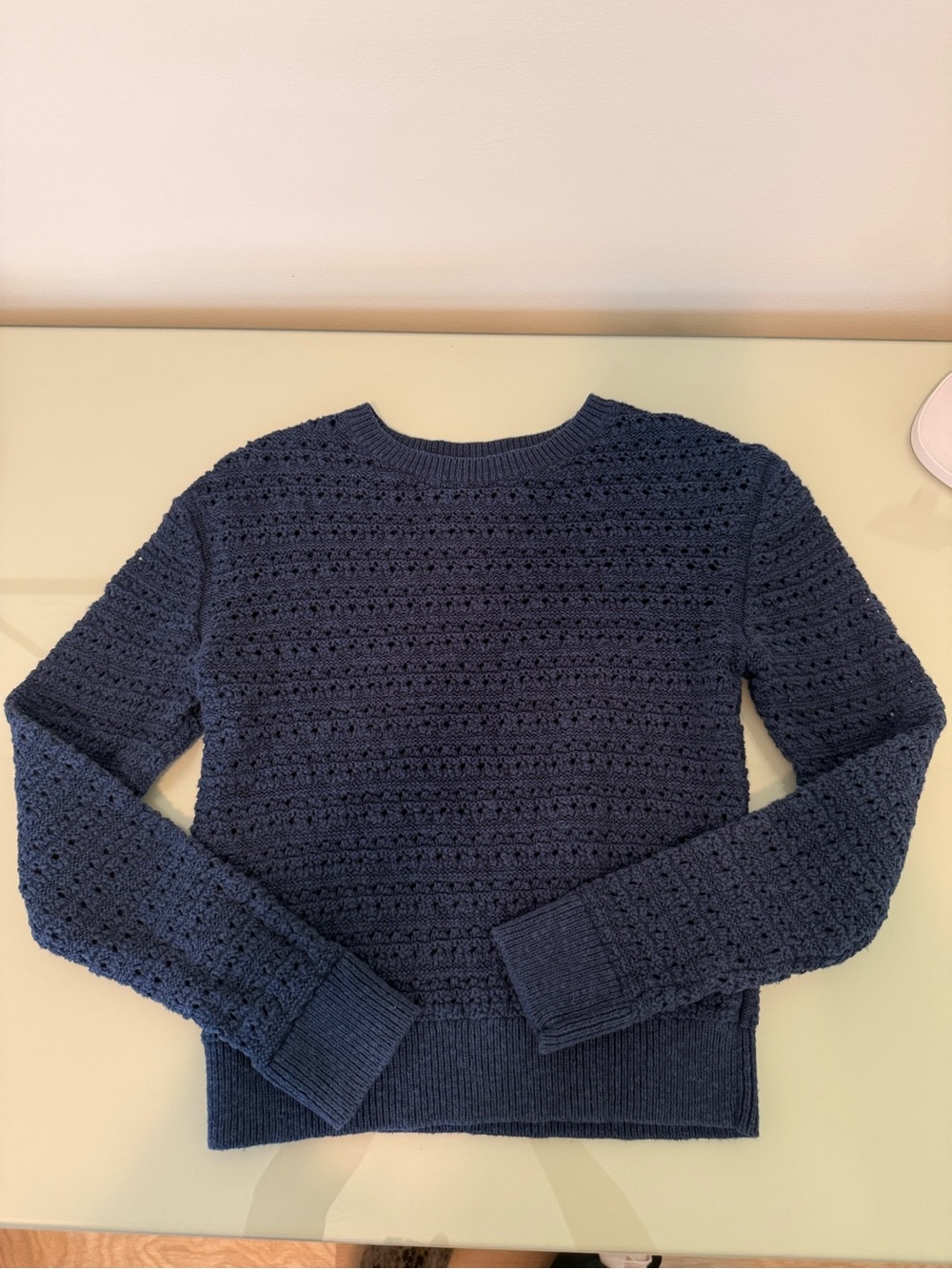 Banana Republic Navy Crochet-Textured Crewneck Sweater